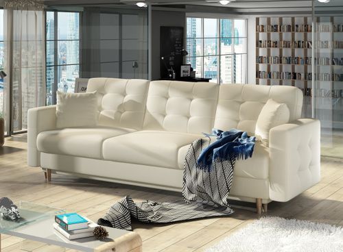 Canapé 3 places convertible matelassé simili cuir beige clair Anska 235 cm - Photo n°2; ?>