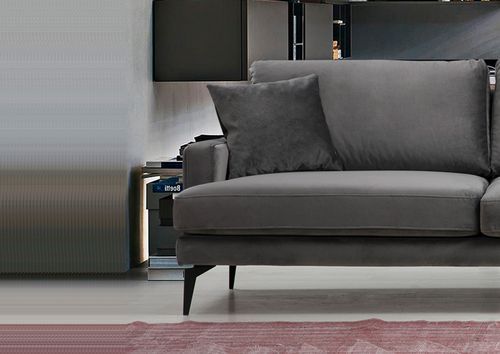 Canapé 3 places design tissu velouté gris et pieds métal noir Kombaz 205 cm - Photo n°3; ?>
