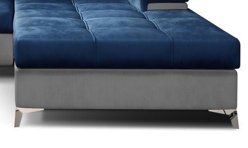 Canapé angle droit convertible velours bleu marine et gris clair avec appuis-tête réglables Rikaro 280 cm - Photo n°3; ?>