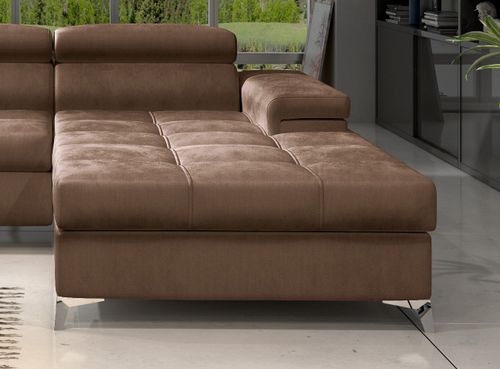 Canapé angle droit convertible velours marron clair avec appuis-tête réglables Rikaro 280 cm - Photo n°3; ?>