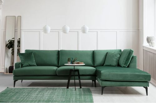 Canapé angle droit design tissu velouté vert Kombaz 283 cm - Photo n°3; ?>