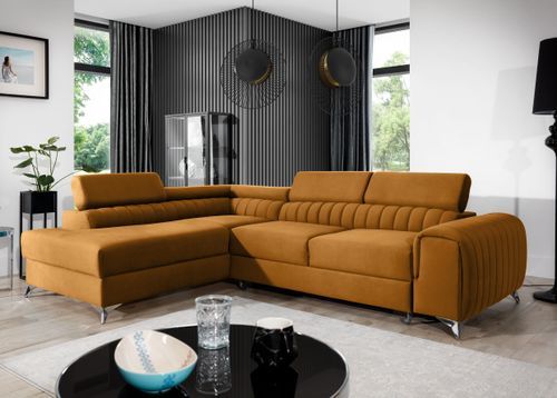 Canapé angle gauche convertible avec appuis-tête réglables velours marron orangé Lozan 275 cm - Photo n°2; ?>