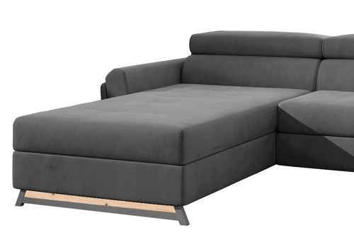 Canapé angle gauche convertible velours anthracite avec appuis-tête réglables Mazerali 300 cm - Photo n°3; ?>