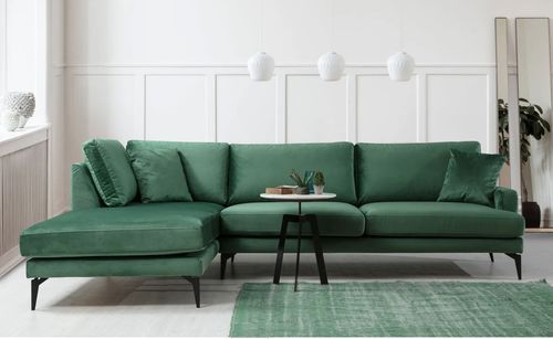 Canapé angle gauche design tissu velouté vert Kombaz 283 cm - Photo n°3; ?>