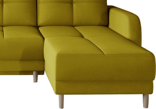 Canapé angle réversible Scandinave tissu doux jaune et pieds bois clair Kindo 240 cm - Photo n°3; ?>
