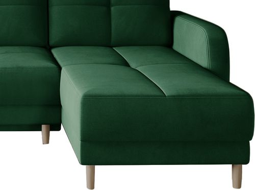 Canapé angle réversible Scandinave tissu vert foncé et pieds bois clair Kindo 240 cm - Photo n°3; ?>