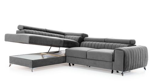 Canapé angle tissu avec appuis-tête réglables Loza - Convertible et coffre - Photo n°3; ?>