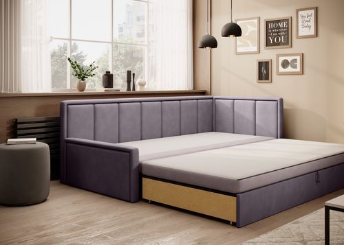 Canapé banquette convertible 3 places tissu doux Figo 214 cm - Photo n°3; ?>