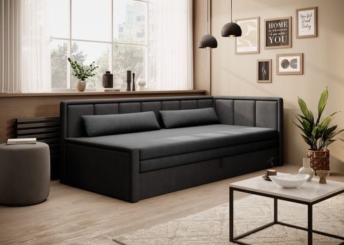 Canapé banquette convertible 3 places tissu doux Figo 214 cm - Photo n°2; ?>