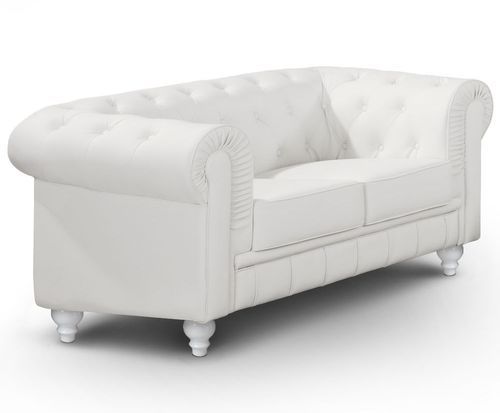 Canapé chesterfield 2 places simili cuir blanc Itish - Photo n°2; ?>