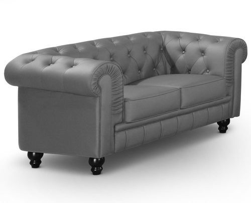 Canapé chesterfield 2 places simili cuir gris Itish - Photo n°2; ?>