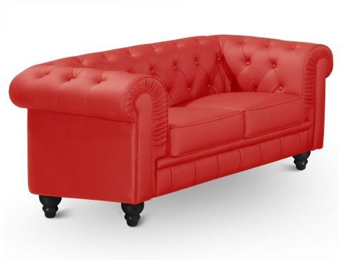 Canapé chesterfield 2 places simili cuir rouge Itish - Photo n°2; ?>
