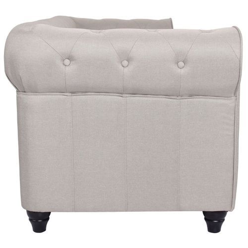 Canapé chesterfield 2 places tissu effet lin beige Itish - Photo n°2; ?>