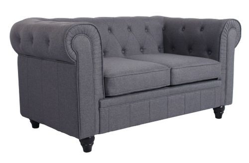 Canapé chesterfield 2 places tissu gris effet lin Itish - Photo n°2; ?>