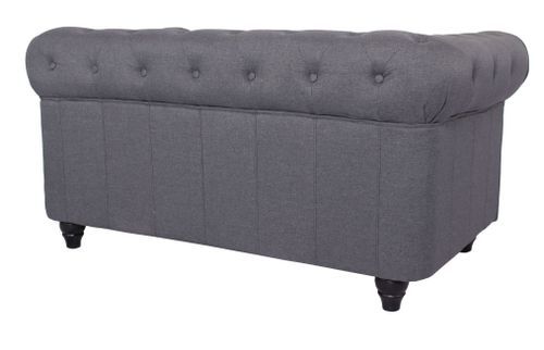 Canapé chesterfield 2 places tissu gris effet lin Itish - Photo n°3; ?>