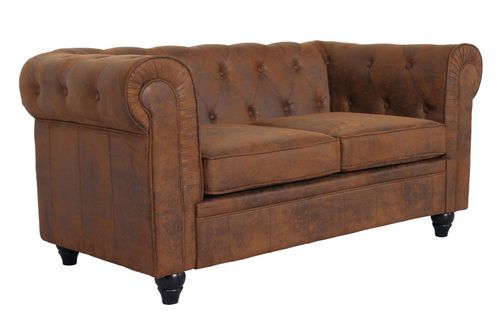 Canapé chesterfield 2 places tissu marron vintage Itish - Photo n°2; ?>