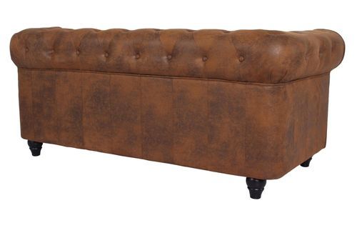 Canapé chesterfield 2 places tissu marron vintage Itish - Photo n°3; ?>