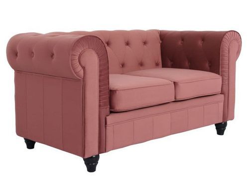 Canapé chesterfield 2 places velours rose Itish - Photo n°2; ?>