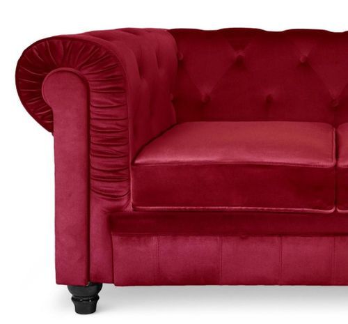Canapé chesterfield 2 places velours rouge Cozji - Photo n°2; ?>