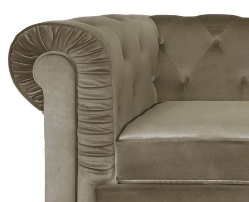 Canapé chesterfield 2 places velours taupe Cozji - Photo n°2; ?>