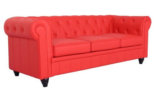 Canapé chesterfield 3 places simili cuir rouge Itish - Photo n°3; ?>