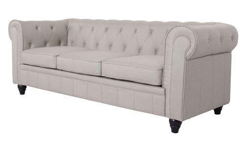 Canapé chesterfield 3 places tissu beige effet lin Itish - Photo n°2; ?>