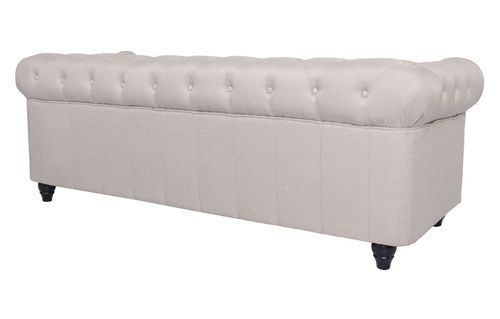 Canapé chesterfield 3 places tissu beige effet lin Itish - Photo n°3; ?>