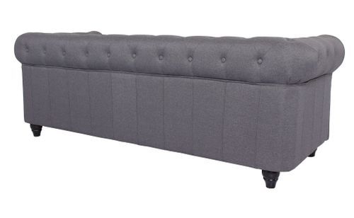 Canapé chesterfield 3 places tissu gris effet lin Itish - Photo n°3; ?>