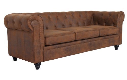 Canapé chesterfield 3 places tissu marron vintage Itish - Photo n°2; ?>