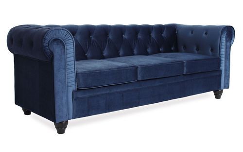 Canapé chesterfield 3 places velours bleu Itish - Photo n°2; ?>
