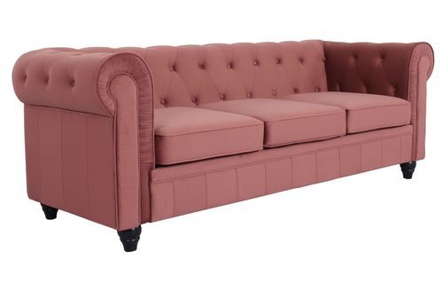 Canapé chesterfield 3 places velours rose Itish - Photo n°2; ?>