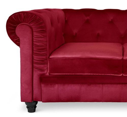 Canapé chesterfield 3 places velours rouge Cozji - Photo n°3; ?>