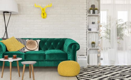 Canapé chesterfield 3 places velours vert Itish - Photo n°2; ?>