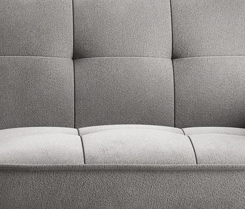 Canapé convertible 3 places tissu gris clair capitonné et pieds bois noir Bizza 220 cm - Photo n°2; ?>