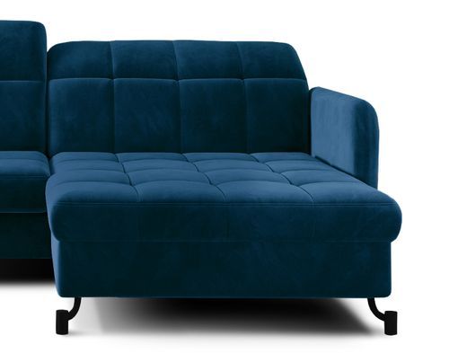 Canapé convertible angle droit avec têtières réglables velours matelassé bleu Lory 225 cm - Photo n°3; ?>