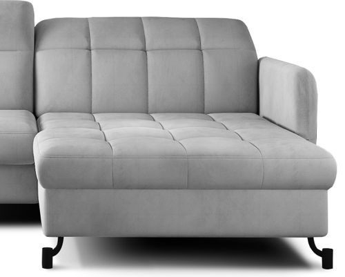 Canapé convertible angle droit avec têtières réglables velours matelassé gris clair Lory 225 cm - Photo n°3; ?>