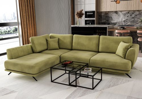 Canapé convertible angle gauche tissu vert kaki Savary 280 cm - Photo n°2; ?>