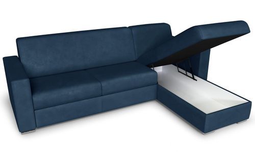 Canapé convertible avec coffre et matelas intégrés velours bleu Prony - Photo n°3; ?>