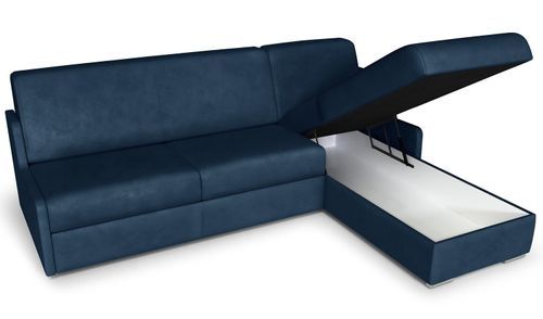 Canapé convertible avec matelas et coffre intégrés velours bleu Prony - Photo n°3; ?>