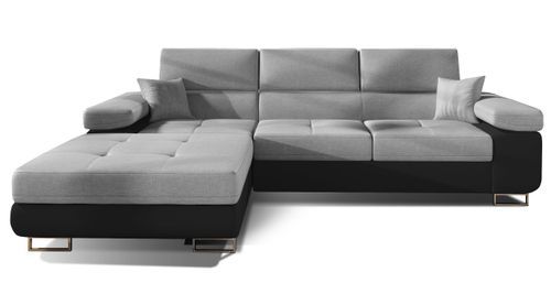 Canapé convertible d'angle gauche tissu gris clair et simili cuir noir avec rangement Wile 280 cm - Photo n°2; ?>