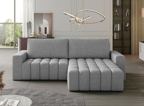 Canapé convertible design tissu matelassé gris clair chiné angle droit Bozen 250 cm - Photo n°2; ?>