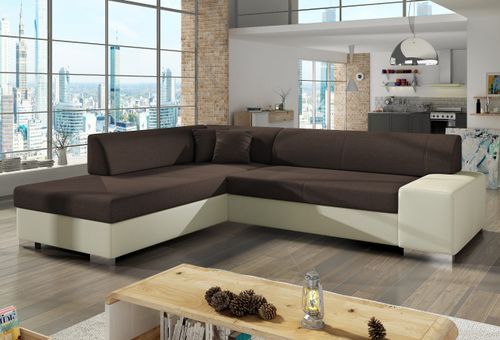 Canapé convertible moderne angle gauche tissu marron et simili cuir beige Plazo 278 cm - Photo n°2; ?>