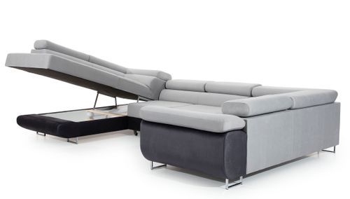 Canapé convertible U gauche tissu gris clair avec coffre de rangement Tovy 340 cm - Photo n°3; ?>