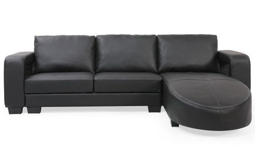 Canapé d'angle 5 places réversible simili cuir noir Marna 275 cm - Photo n°2; ?>