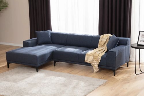 Canapé d'angle à gauche moderne en tissu bleu avec 2 coussin Tivano 250 cm - Photo n°3; ?>