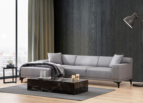 Canapé d'angle à gauche moderne en tissu gris clair avec 2 coussin Tivano 250 cm - Photo n°3; ?>