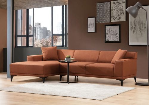 Canapé d'angle à gauche moderne en tissu orange avec 2 coussin Tivano 250 cm - Photo n°3; ?>