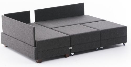 Canapé d'angle convertible et 2 poufs tissu Tikona 280 cm - Photo n°2; ?>