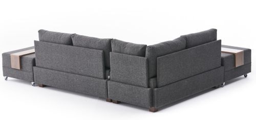 Canapé d'angle convertible et 2 poufs tissu Tikona 280 cm - Photo n°3; ?>