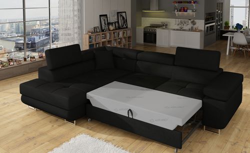Canapé d'angle convertible tissu Marka - Coffre et appuis-tête réglables - Photo n°3; ?>